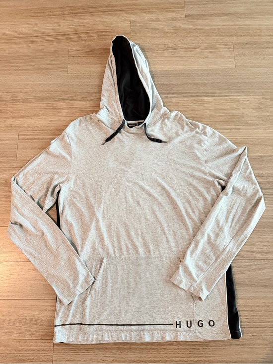 Boss Other - HUGO BOSS Men's Large Gray Black Stretch Cotton Lightweight Logo Hoodie